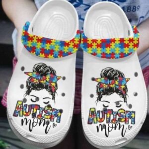Autism Awareness Day Autism Mom Puzzle Messy Bun Shoes