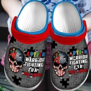 Autism Awareness Day Skull Us Flag Autism Warrior Fighting For My Son Puzzle Pieces Shoes