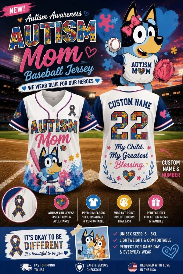 Bluey Autism Mom Custom Baseball Jersey