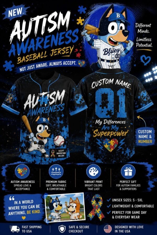 Bluey Autism Custom Baseball Jersey