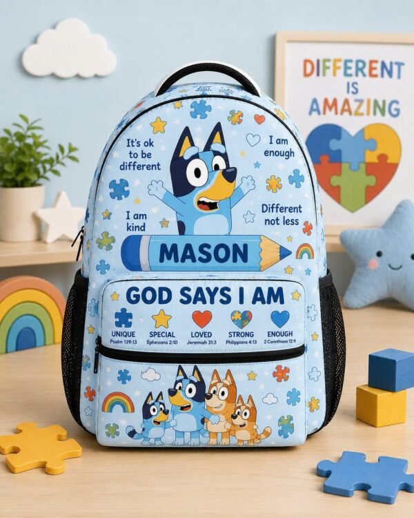 Personalized Name Autism Bluey Kids Backpack